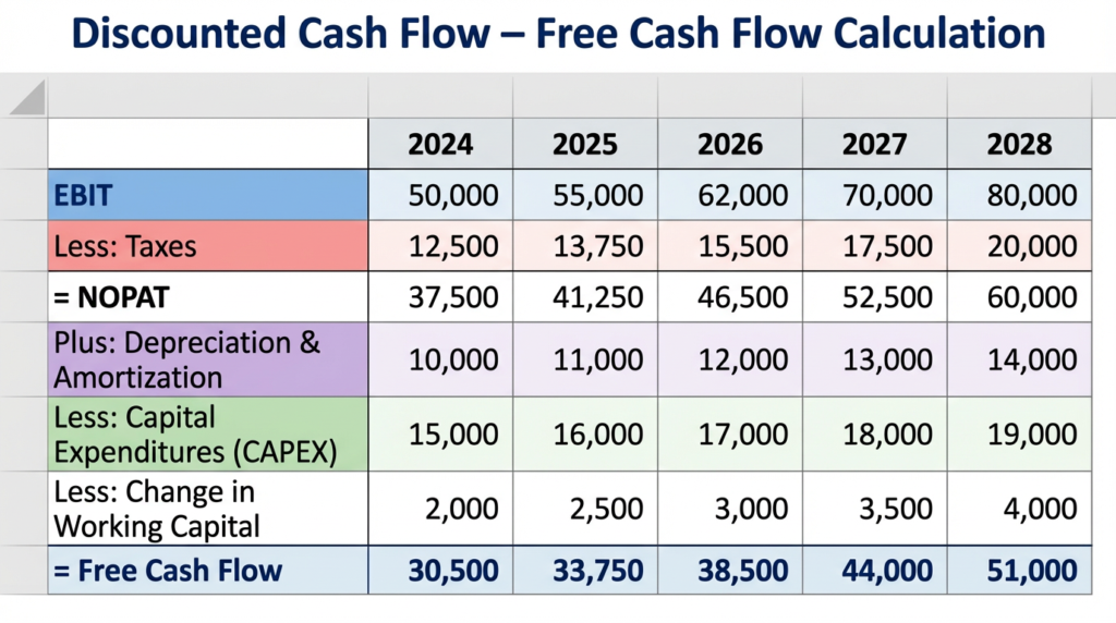 Modèle d’actualisation des flux monétaires futurs (DCF) : explication simple pour les investisseurs 8 modele dcf calcul free cash flow